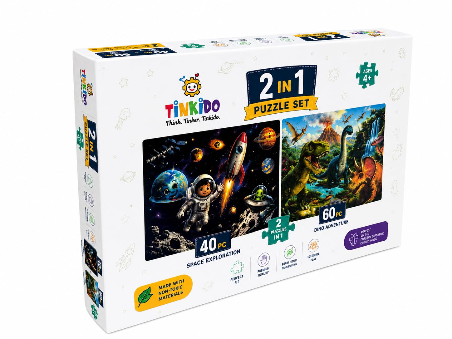Tinkido Space and Dino 2-in-1 puzzle set, premium gift box