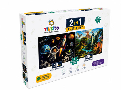 Tinkido Space and Dino 2-in-1 puzzle set, premium gift box