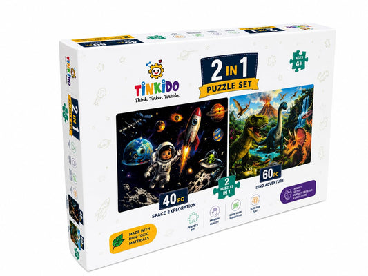 Tinkido Space and Dino 2-in-1 puzzle set, premium gift box