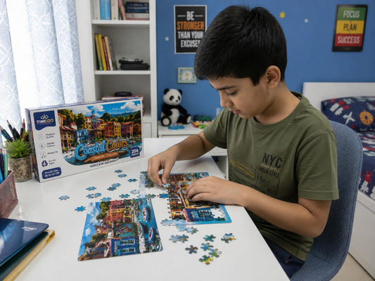 Tinkido Coastal Colours Harbor Hideaway puzzle, 204 pieces, box