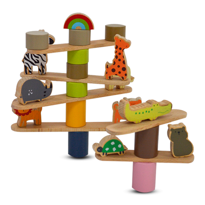 Tinkido ZooCrew — Wooden Balancing Animals · 26 Pieces (Ages 3+)