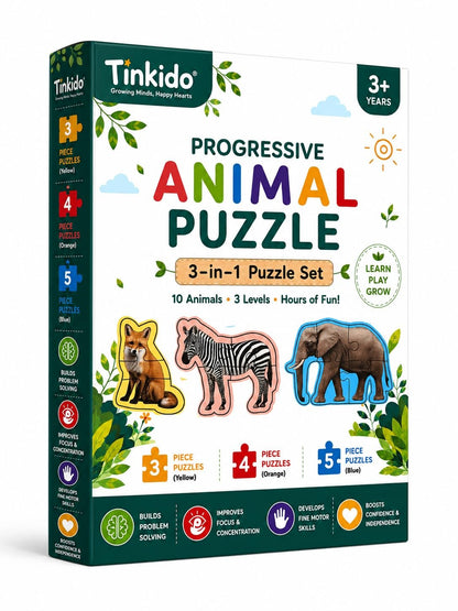 Tinkido Progressive Animal Puzzle box, 40 pieces, 3 difficulty levels