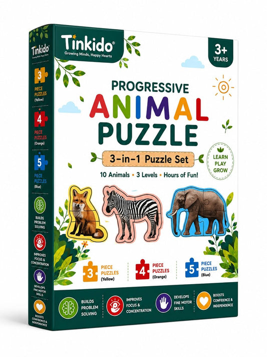 Tinkido Progressive Animal Puzzle box, 40 pieces, 3 difficulty levels