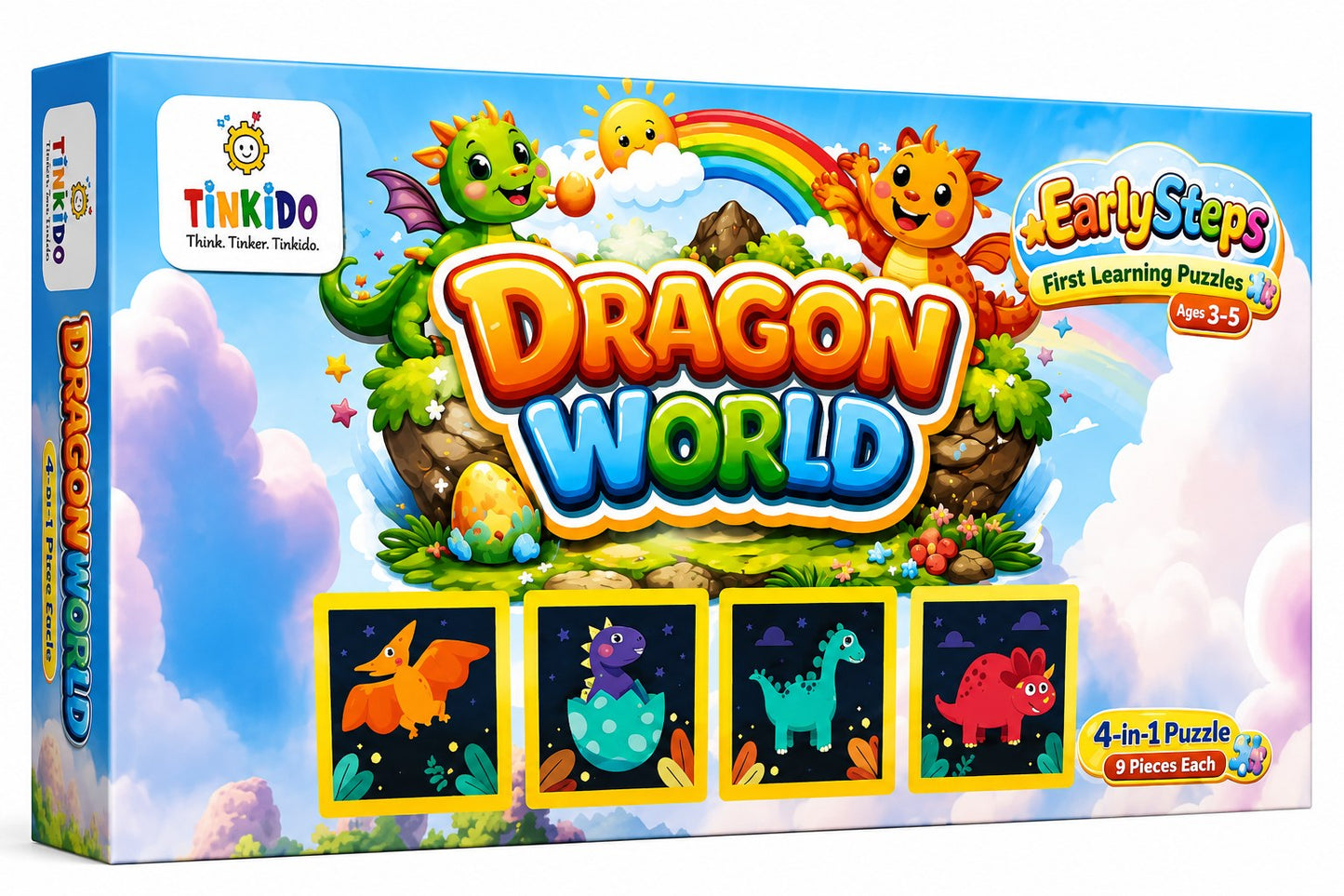 Tinkido Dragon World 4-in-1 puzzle set box, 36 pieces, ages 2-4