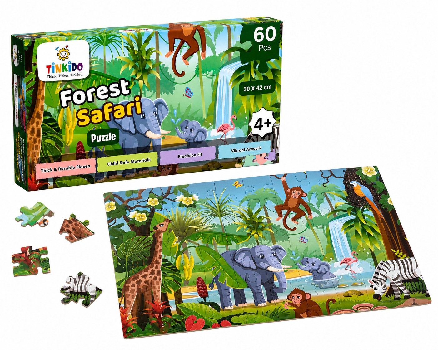 Tinkido Forest Safari puzzle box and finished artwork, 60 pieces
