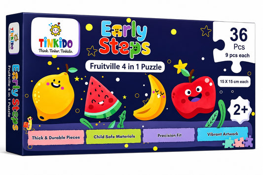Tinkido Fruitville 4-in-1 puzzle set box, 36 pieces, ages 2-4
