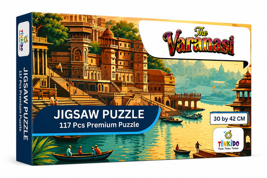 Tinkido Ghat of Varanasi jigsaw puzzle box, 117 pieces