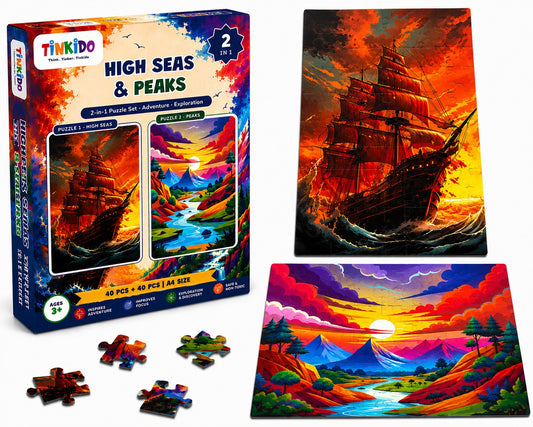 Tinkido High Seas & Peaks 2-in-1 puzzle set, two 40-piece puzzles