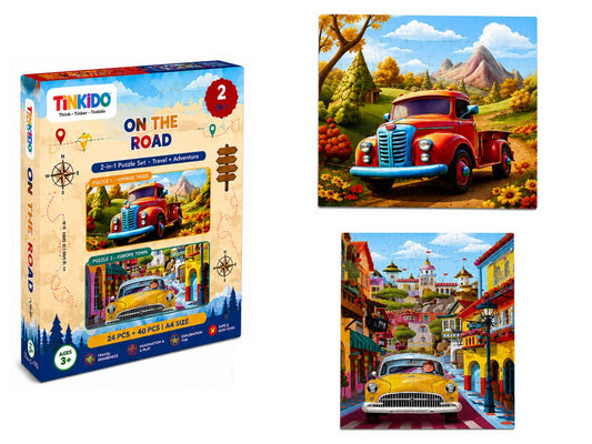 Tinkido On the Road 2-in-1 puzzle set, 24 + 40 pieces