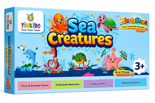 Tinkido Sea Creatures 4-in-1 puzzle set box, 36 pieces, ages 2-4
