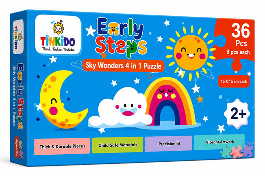 Tinkido Sky Wonders 4-in-1 puzzle set box, 36 pieces, ages 2-4