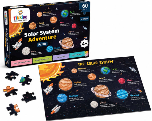 Tinkido Solar System Adventure puzzle box and finished artwork, 60 pieces