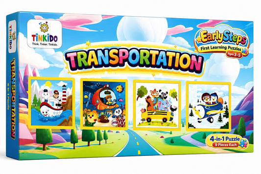 Tinkido Transportation 4-in-1 puzzle set box, 36 pieces, ages 2-4
