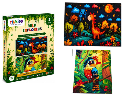 Tinkido Wild Explorers 2-in-1 puzzle set, 24 + 40 pieces